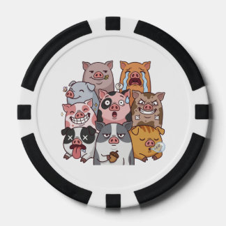 Funny Pig Mood Squad Cartoon Poker Chips