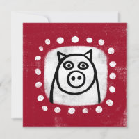 Funny Pig On Red Greeting Card