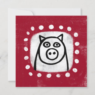 Funny Pig On Red Greeting Card