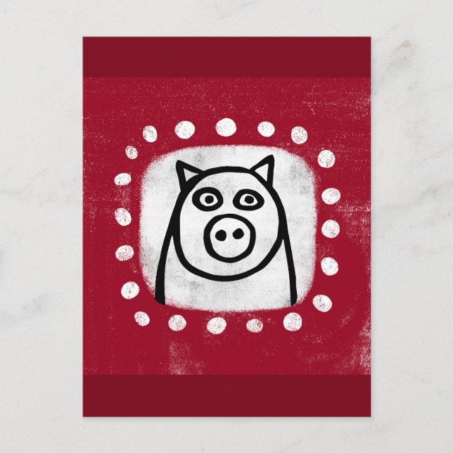 Funny Pig On Red Postcard (Front)