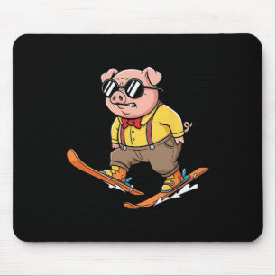 Funny Pig On Skis Alpine Snow Mountain Racer Mouse Pad