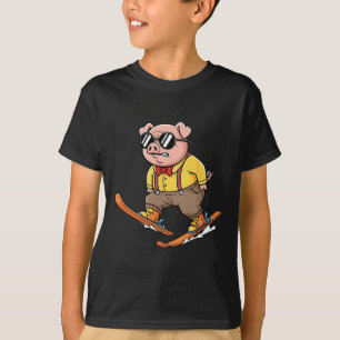 Funny Pig On Skis Alpine Snow Mountain Racer  T-Shirt
