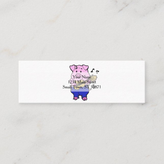 Funny Pig playing guitar | choose background colou Mini Business Card (Front)