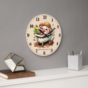 Funny pig sty add text bathroom  large clock
