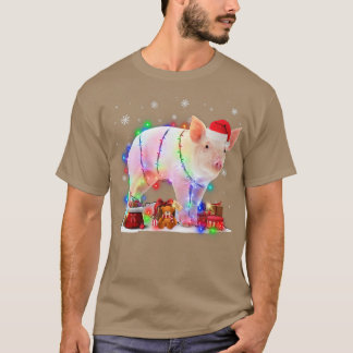 Funny Pig Tree Christmas Lights Xmas Pajama Matchi T-Shirt