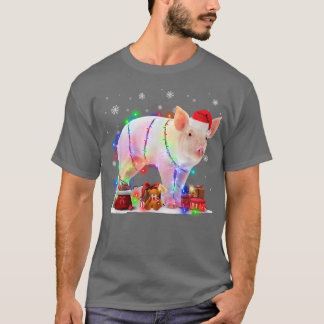 Funny Pig Tree Christmas Lights Xmas Pajama Matchi T-Shirt