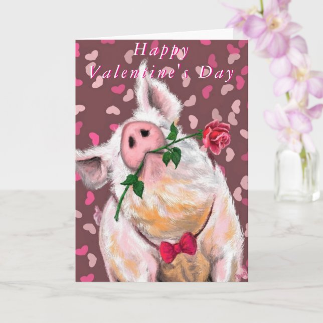 Funny Pig Valentine's Day Card (Orchid)