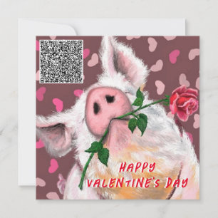 Funny Pig Valentine's Day Card with QR Code