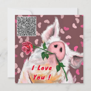 Funny Pig Valentine's Day Card Your QR Code Wishes