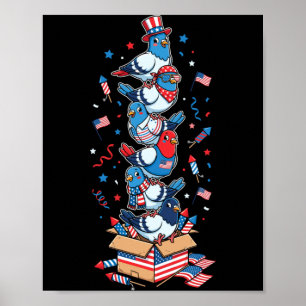 Funny Pigeon Aamerican Usa Flag Memorial Day 4th Poster