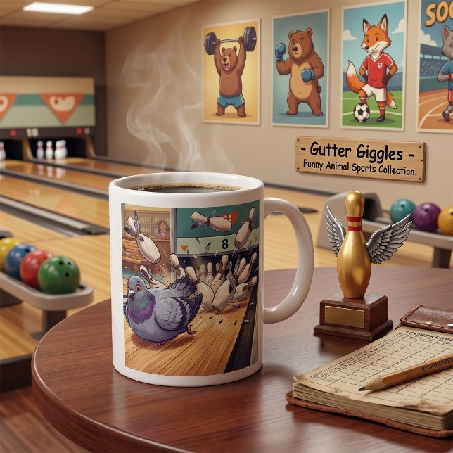 Funny Pigeon Bowling Strike Cartoon Art Coffee Mug (Creator Uploaded)