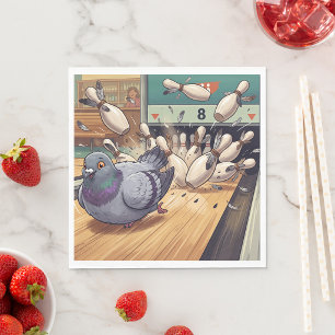 Funny Pigeon Bowling Strike Cartoon Art Napkin