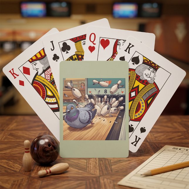 Funny Pigeon Bowling Strike Cartoon Art Playing Cards (Creator Uploaded)