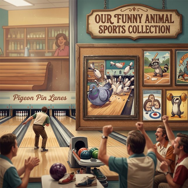 Funny Pigeon Bowling Strike Cartoon Art Poster (Creator Uploaded)