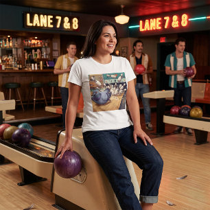 Funny Pigeon Bowling Strike Cartoon Art T-Shirt