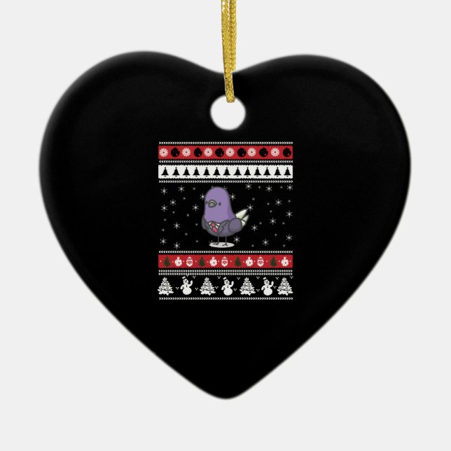 Funny Pigeon Ugly Christmas Ceramic Tree Decoration (Front)