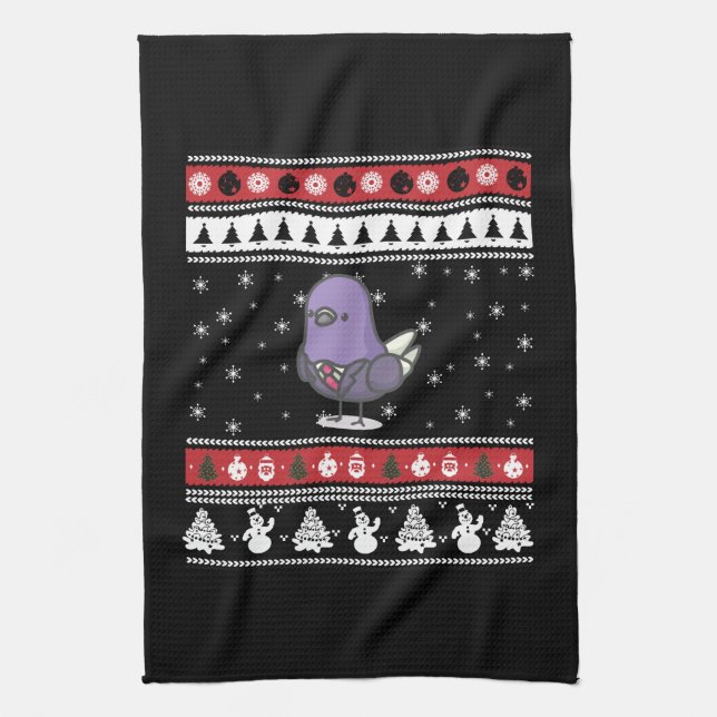 Funny Pigeon Ugly Christmas Tea Towel (Vertical)