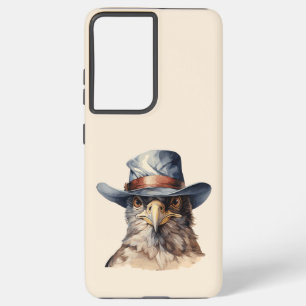 Funny pigeon wearing a cowboy hat, watercolor samsung galaxy case