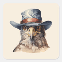 Funny pigeon wearing a cowboy hat, watercolor