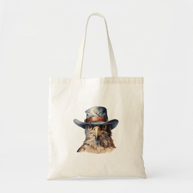 Funny pigeon wearing a cowboy hat, watercolor tote bag (Front)