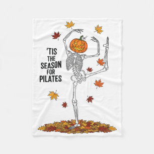 Funny Pilates Skeleton Pumpkin Yoga Halloween Fall Fleece Blanket