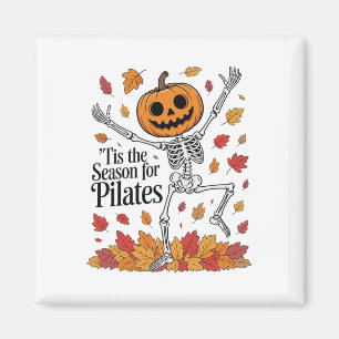 Funny Pilates Skeleton Pumpkin Yoga Halloween Fall Magnet
