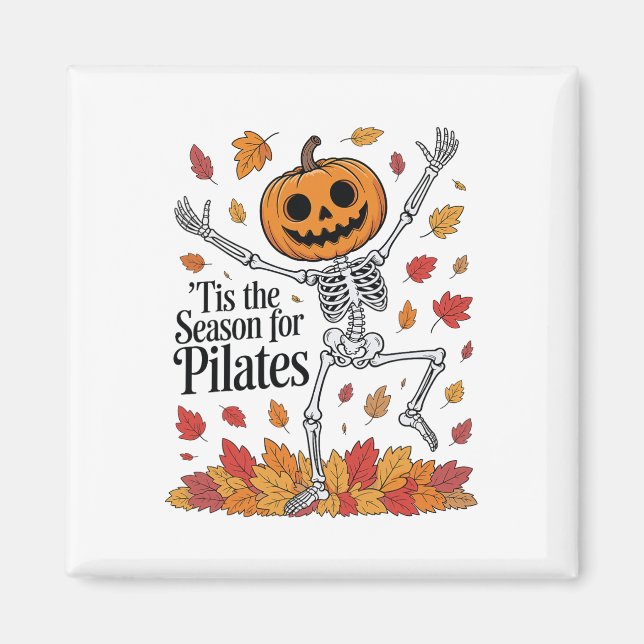 Funny Pilates Skeleton Pumpkin Yoga Halloween Fall Magnet (Front)