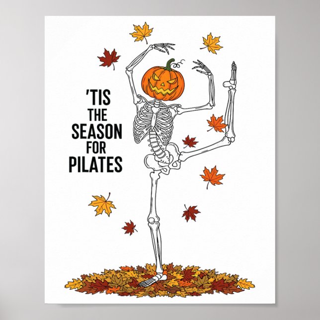 Funny Pilates Skeleton Pumpkin Yoga Halloween Fall Poster (Front)