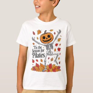 Funny Pilates Skeleton Pumpkin Yoga Halloween Fall T-Shirt