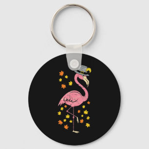 Funny Pilgrim Flamingo Thanksgiving Fall Autumn Co Key Ring