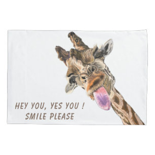 Funny Pillow Case with Playful Giraffe - Smile