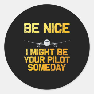 Funny Pilot Design For Men Women Aviation Aeroplan Classic Round Sticker