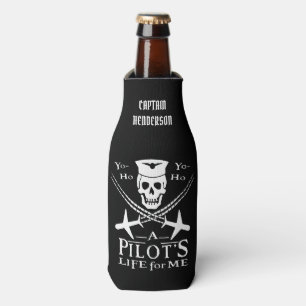 Funny Pilot Skull Aeroplanes Pirate Humour   Custo Bottle Cooler