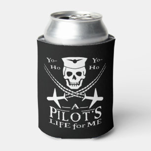 Funny Pilot Skull Aeroplanes Pirate Humour   Custo Can Cooler