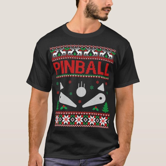 Funny Pinball Sports Lover Santa Ugly Pinball Chri T-Shirt (Front)