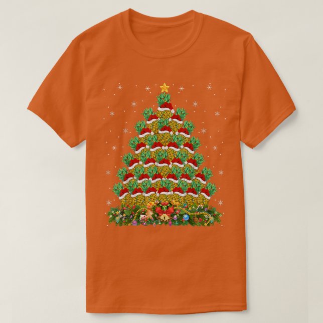 Funny Pineapple Lover Xmas Lights Pineapple Christ T-Shirt (Design Front)