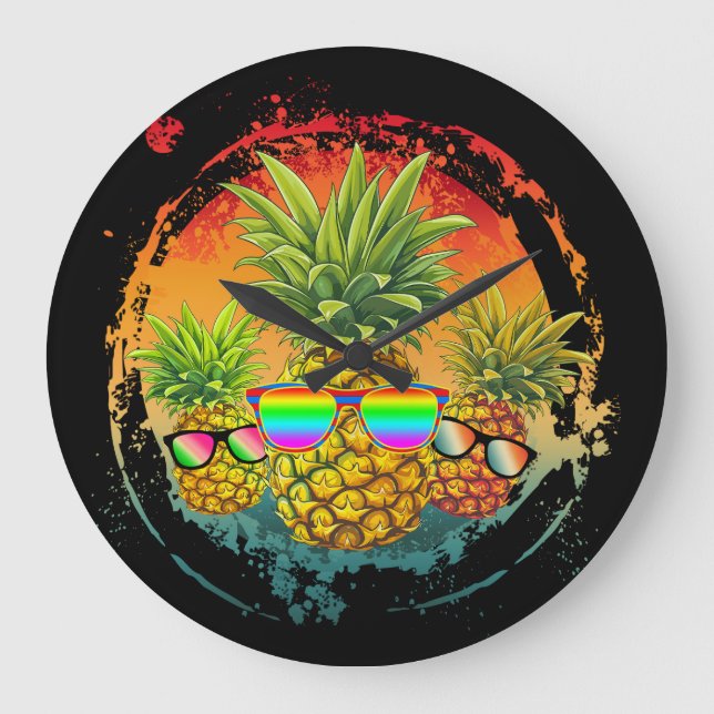 Funny Pineapple Summer Vibes Large Clock (Front)