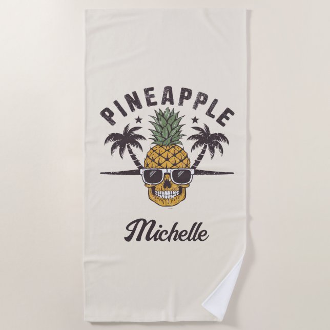 Funny Pineapple wearing sunglasses Personalised    Beach Towel (Front)