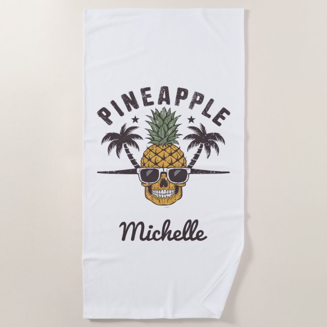 Funny Pineapple wearing sunglasses Personalised    Beach Towel (Front)