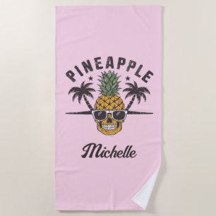 Funny Pineapple wearing sunglasses Personalised Beach Towel