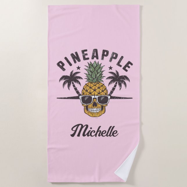 Funny Pineapple wearing sunglasses Personalised    Beach Towel (Front)
