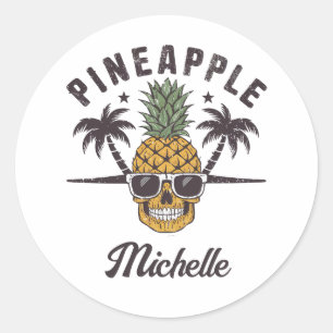 Funny Pineapple wearing sunglasses Personalised    Classic Round Sticker