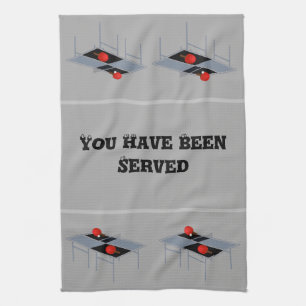 Funny Ping Pong Table With Bats And Ball, Tea Towel