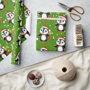 "Funny Pingouin" Christmas Theme Wrapping Paper