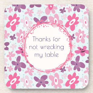 Funny Pink and Purple Retro Flower Pattern Coaster