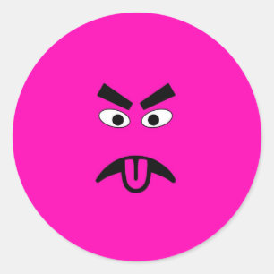 Funny Pink Angry Face Classic Round Sticker