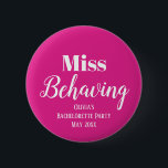 Funny Pink Bachelorette Party 6 Cm Round Badge<br><div class="desc">Get the party started with the Funny Pink Bachelorette Party Button! This accessory is perfect for adding a touch of humour and fun to your bachelorette party. With its pink and white colours, you can customise it with your own text message, whether it's the bride's name, event name, or event...</div>