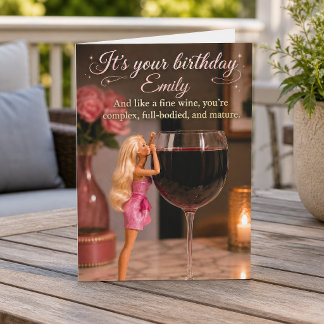 Funny Pink Barbie Doll Wine Glass Candle Birthday Card