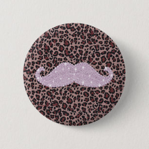 Funny Pink Bling Moustache And Animal Print 6 Cm Round Badge