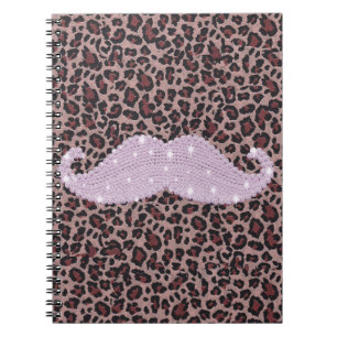 Funny Pink Bling Moustache And Animal Print Spiral Notebook